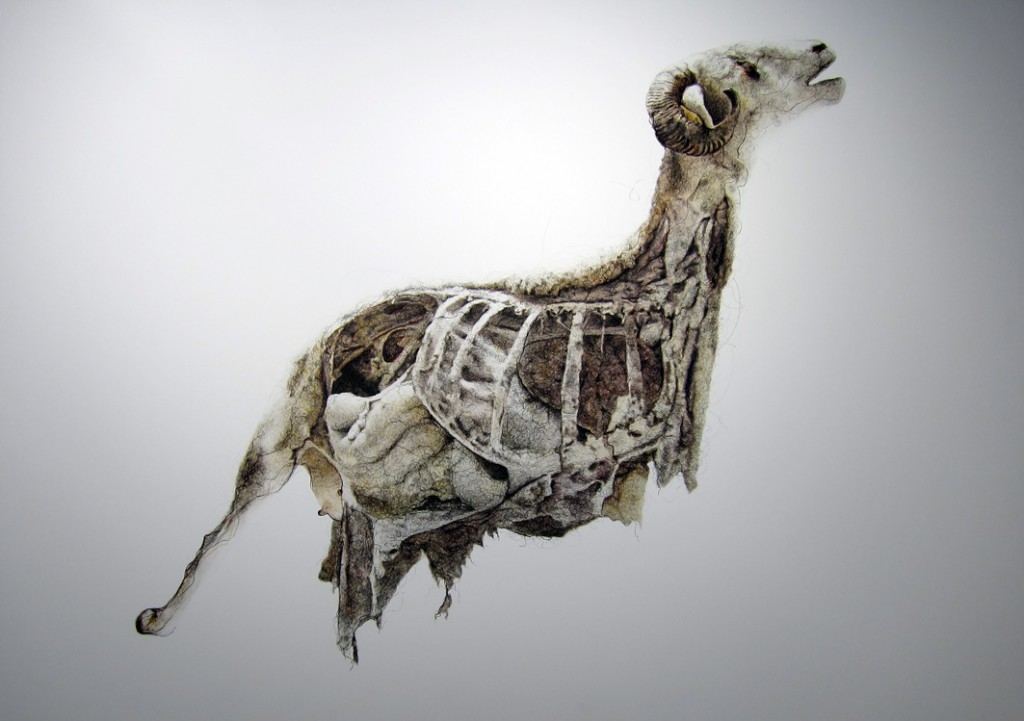 Emmanuelle Mason, Le Bélier, encre sur impression numérique montée sur Dibond - 150 x 213 cm - 2012