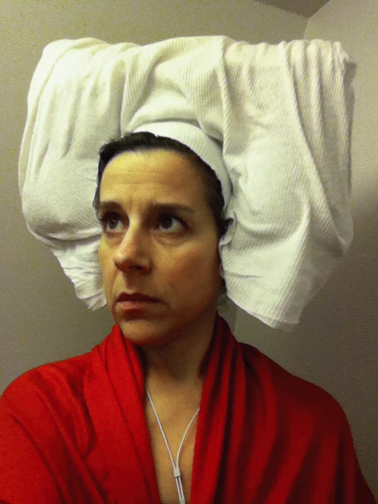 Nina Katchadourian, "Lavatory self-portrait in a Flemish style", Suite #1, C-prints